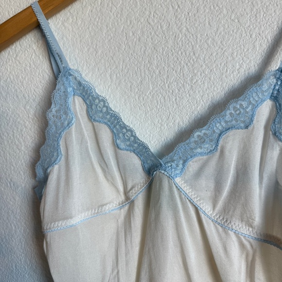 Vintage Mary Green Silk Romantic Lace Trim Cami Tank Top Blue Ivory Size Medium - Picture 2 of 6